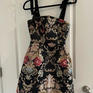 Lulu's Black and Gold Floral Mini Dress
